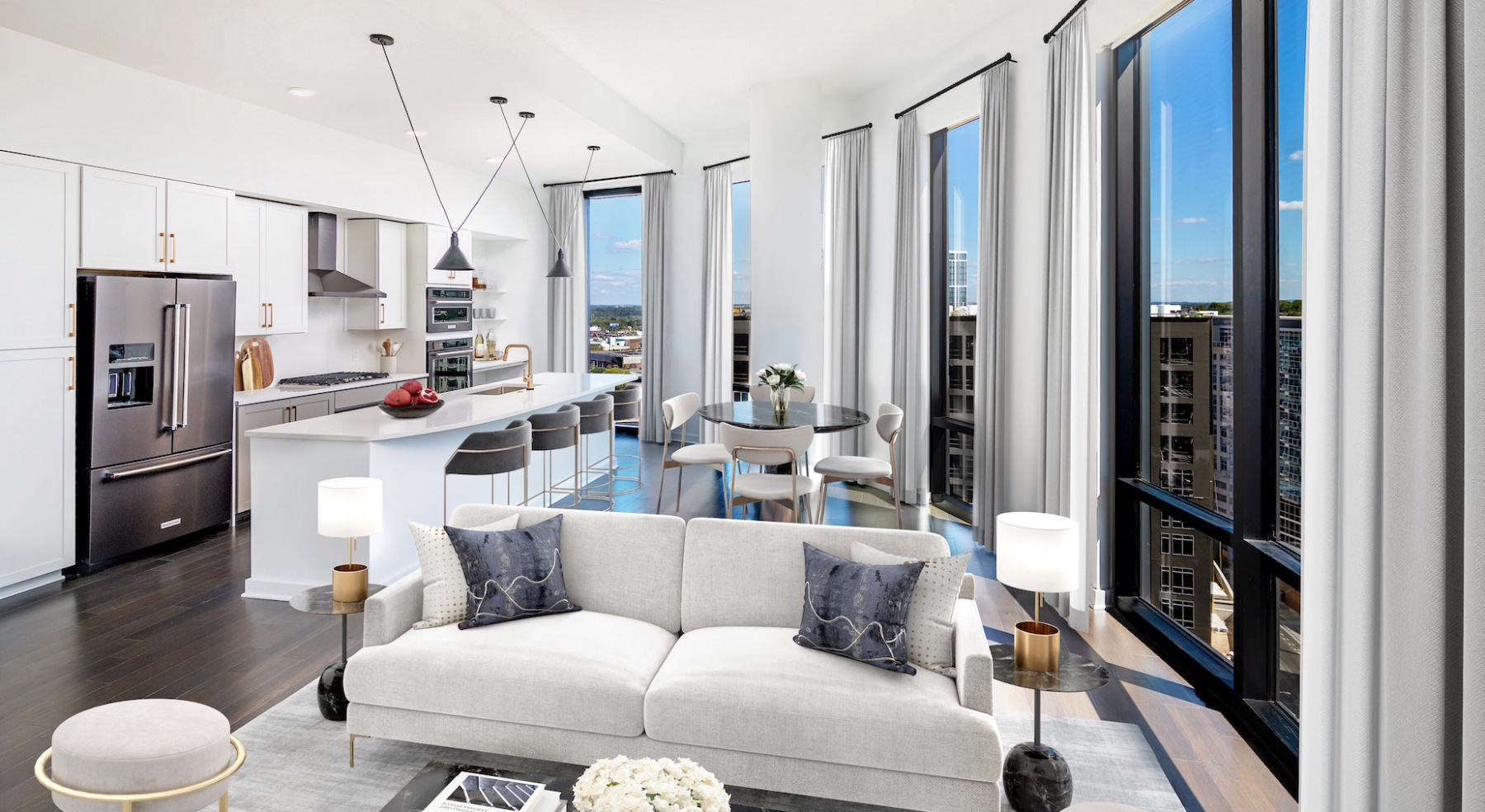 Penthouse Living/Kitchen Area With Wrap-Around Windows