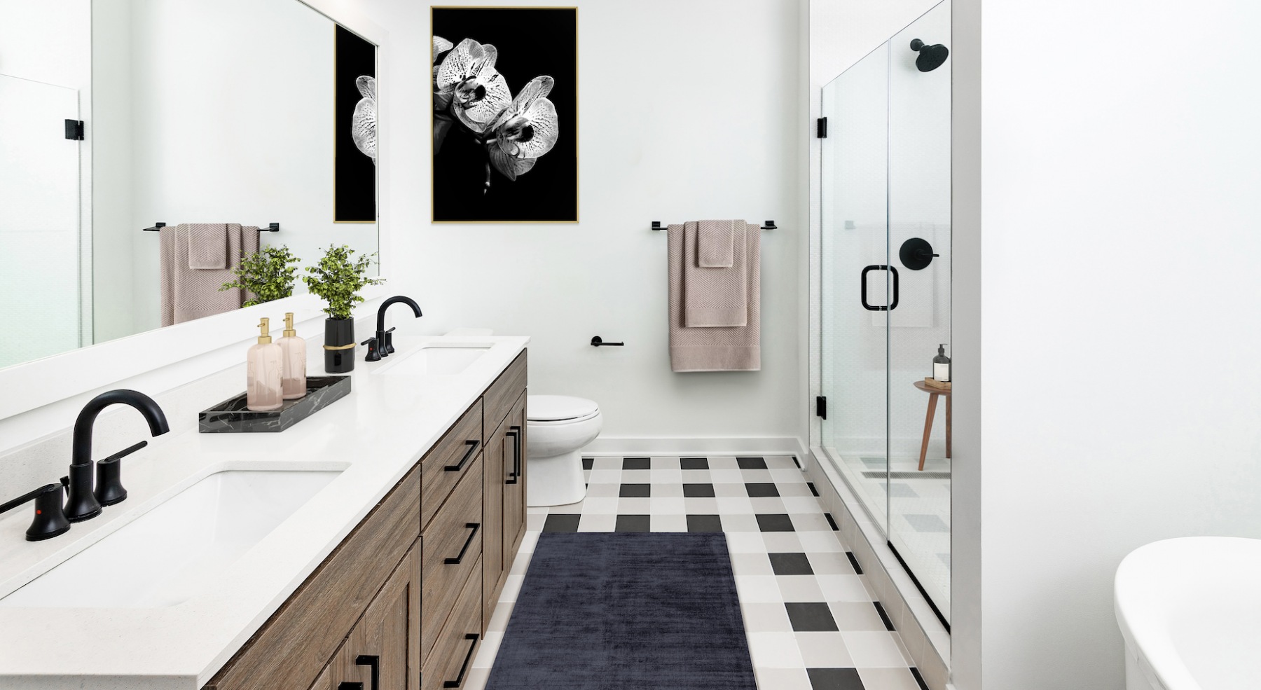 Penthouse Bathroom with Walk-in Tiled Shower and Soaking Garden Tub