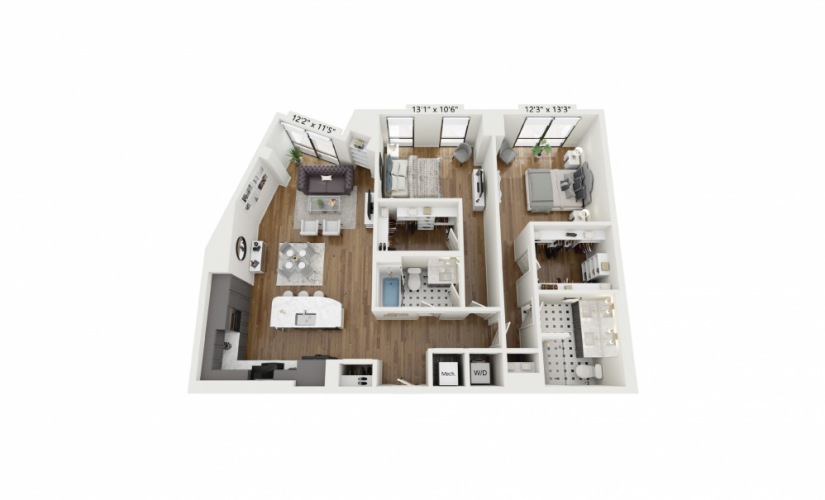 PH-B8 - 2 bedroom floorplan layout with 2 baths and 1358 square feet.