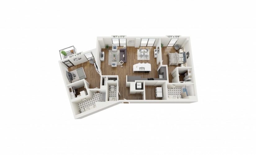 PH-B11 - 2 bedroom floorplan layout with 2.5 baths and 1491 square feet.