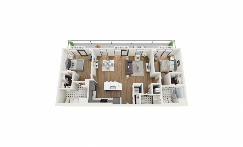 PH-B6 - 2 bedroom floorplan layout with 2.5 baths and 1327 square feet.