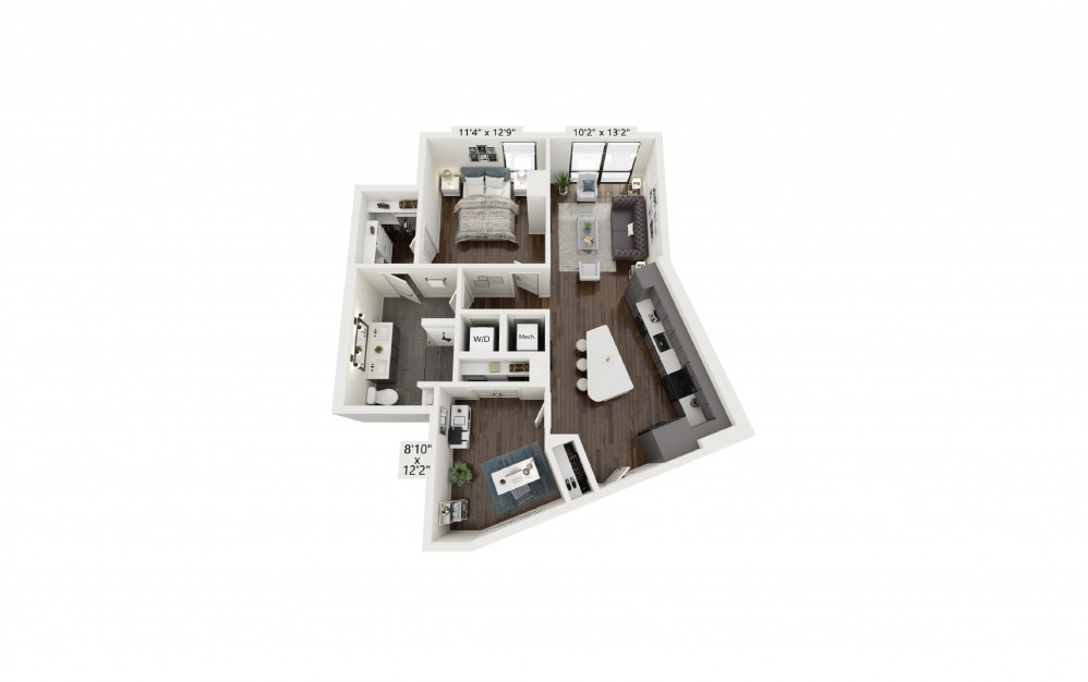 A25 - 1 bedroom floorplan layout with 1 bath and 913 square feet.