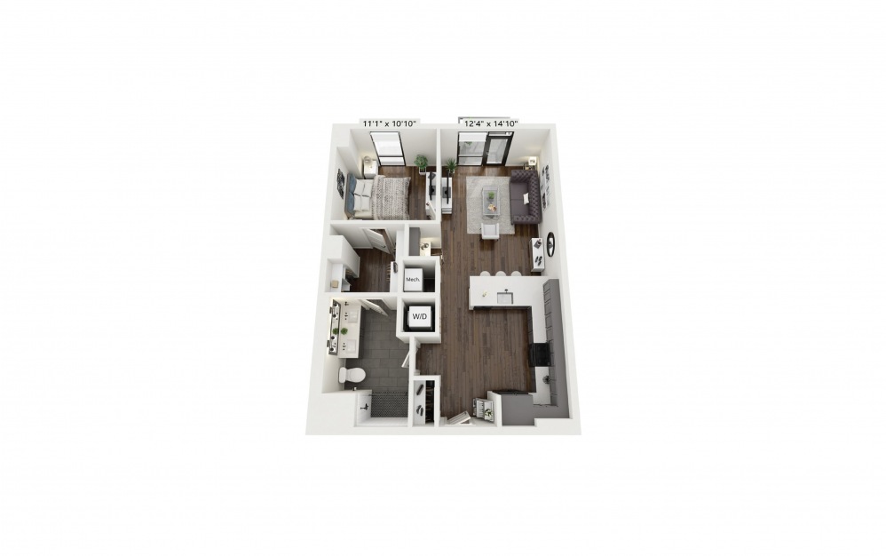 A14 - 1 bedroom floorplan layout with 1 bath and 766 square feet.